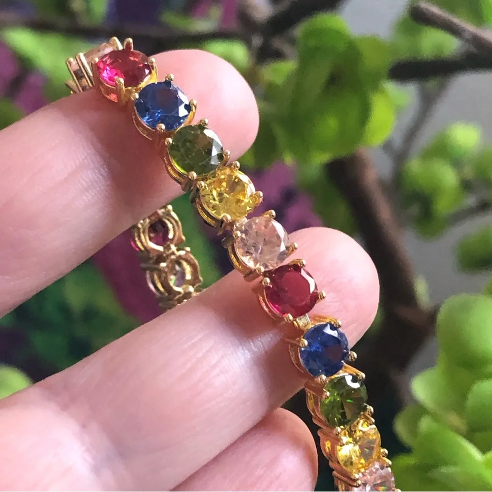 Ladies 18kt gold plated colorful 6mm faceted cubic zirconia tennis bracelet